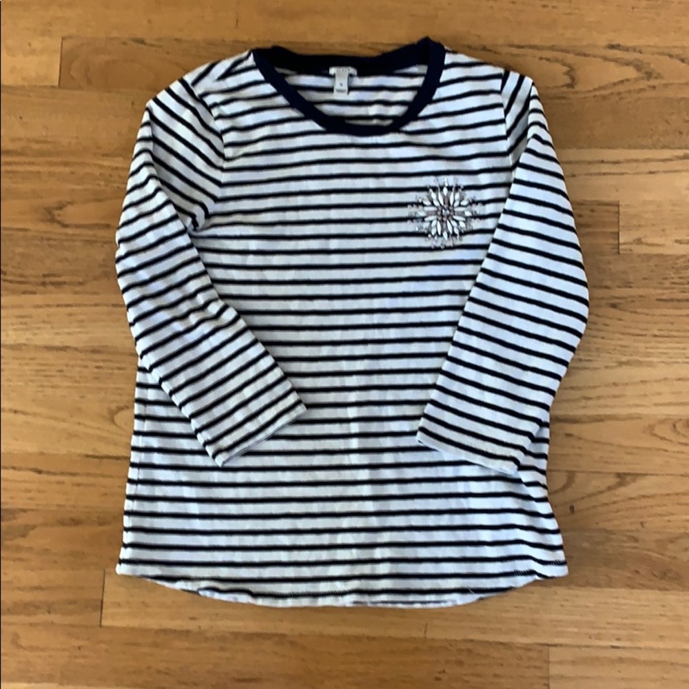 J Crew 3/4 sleeve embellished tee